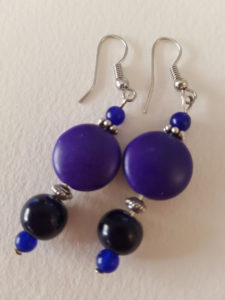 Deep Blue real Lapiz Lazuli button dangle earrings