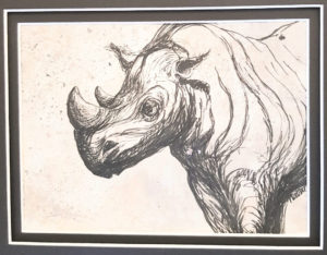 Rhino Sketch Art pen and ink on paper by Nalini Ratanje Harare Zimbabwe Africa
