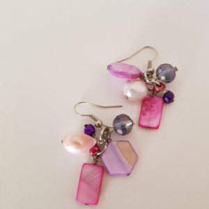 Pink lilac fresh water pearls Pink parfait cluster dangle earrings include freshwater pearl beads