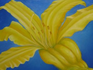 Yellow Day Lily Oil on Canvas Painting Naina Nalini Ratange Artist Painter Harare Zimbabwe