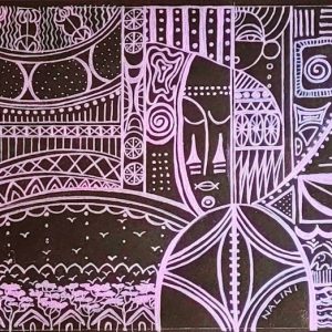 African Abstract Cultural Drawing. Lilac on Black. Afa11Only available as Prints.