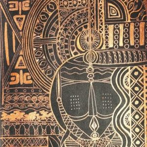 African Abstract Line Drawing. Copper coloured ink on black. Afa 10 print only